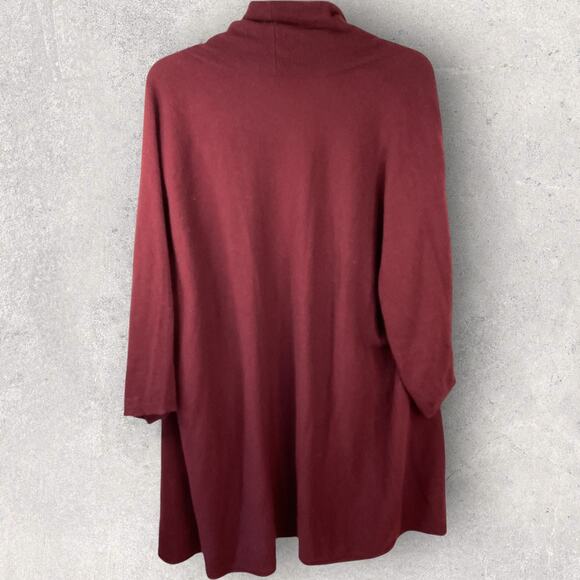 Eileen Fisher 100% Cashmere Cardigan L Burgundy Red Open Front Luxe Sweater - Picture 3 of 10